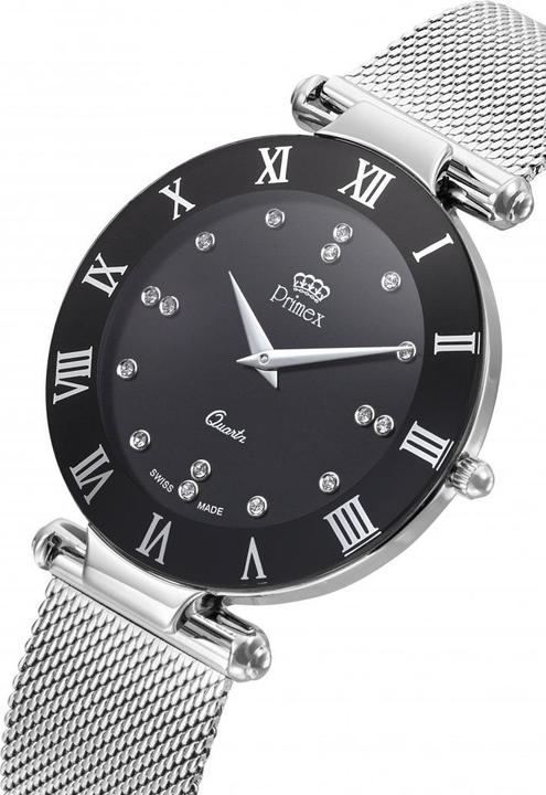 Image du produit Primex Montre Dame Swiss Made Bracelet Metal Argente Cadran Bleu Etanche 30 M Grande (Montre analogique, 40 mm)