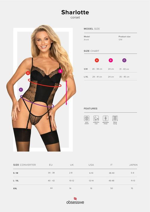 Image du produit Obsessive Sharlotte corset & thong noir S/M (S/M)