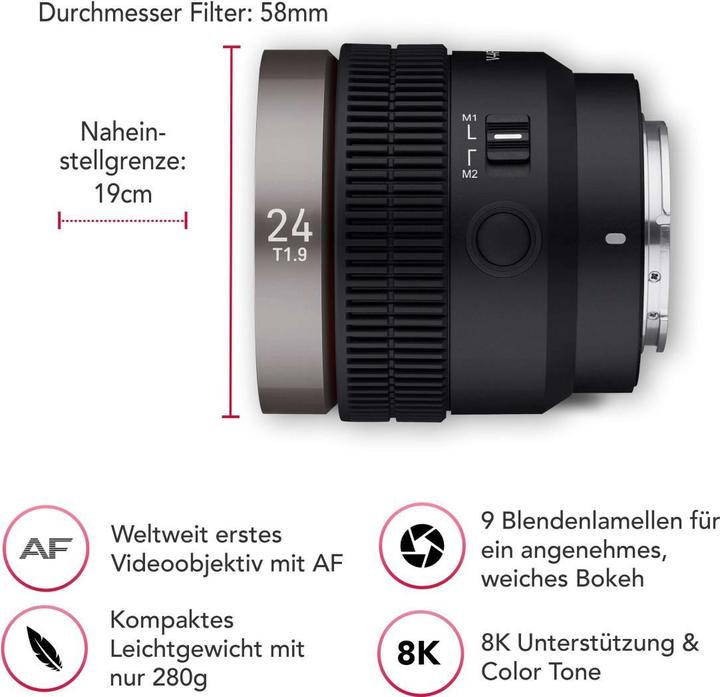 Actual product image Samyang V-AF 24mm T1.9, Sony E (Sony E, full size, APS-C / DX)