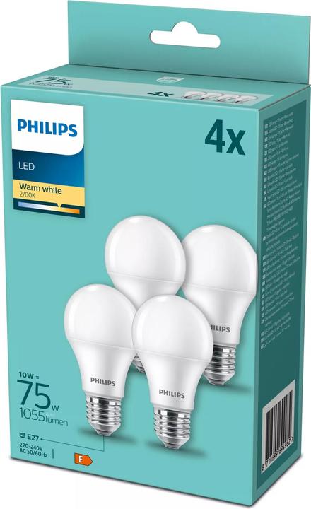 Immagine prodotto Philips Lampada LED E27 set di 4 75W 2700K (E27, 10.50 W, 1055 lm, 4 x, F)