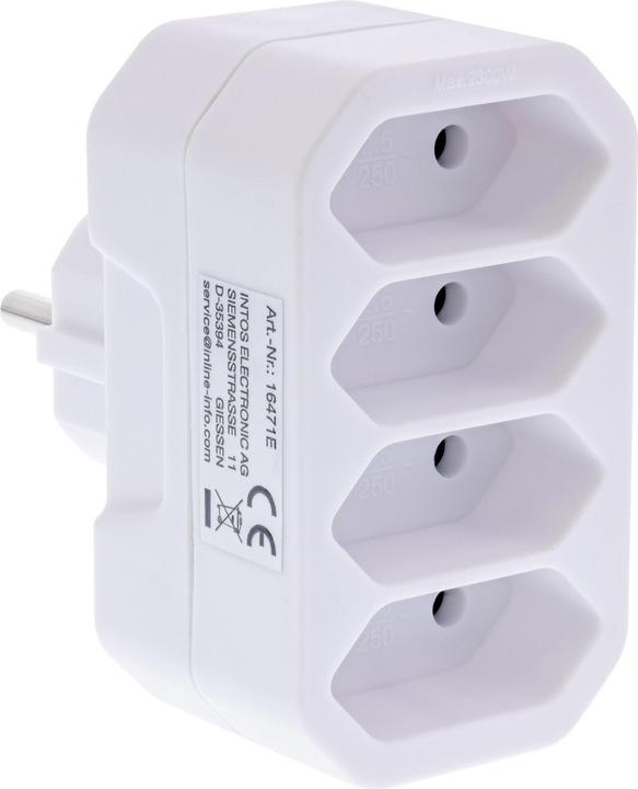 Produktbild InLine Steckdosenadapter, CEE7/17 an 4x Eurobuchse, mit erhöhtem Berührungsschutz, weiss (4 x)