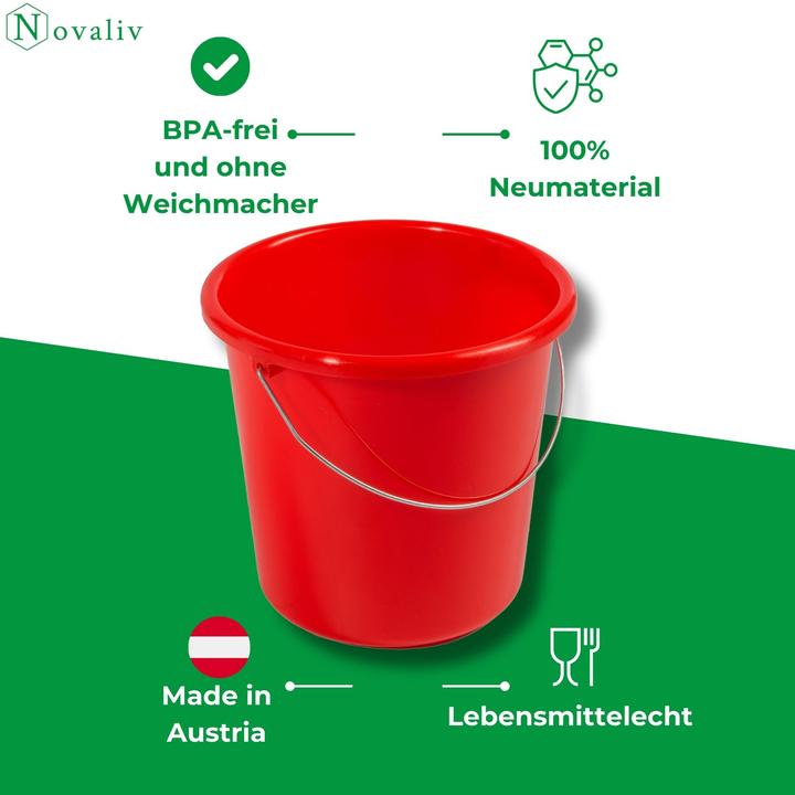 Produktbild Novaliv 4 Stück Eimer 10L Rot mit Masseinteilung - Putzeimer 10 Liter? 28,5 cm Praktischer Allrounde (4 Stk.)