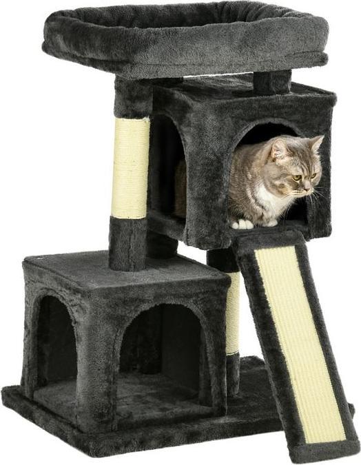 Produktbild Swisshandel24 Katzenbaum mit Sisalsäulen, Katzenkratzbaum, Katzen Kletterbaum, Katzenbaum, Dunkelgrau, 59 x 39 x 8 (83 cm, Dunkelgrau)
