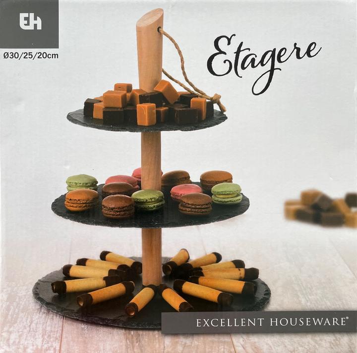 Produktbild Mojawo Runde Schiefer-Etagere Servierregal 3-stöckig Ø30/25/20/H36cm
