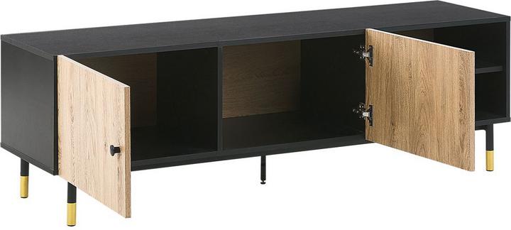 Actual product image Beliani TV cabinet black with light-coloured wood ABILEN (150 x 40 x 48 cm)
