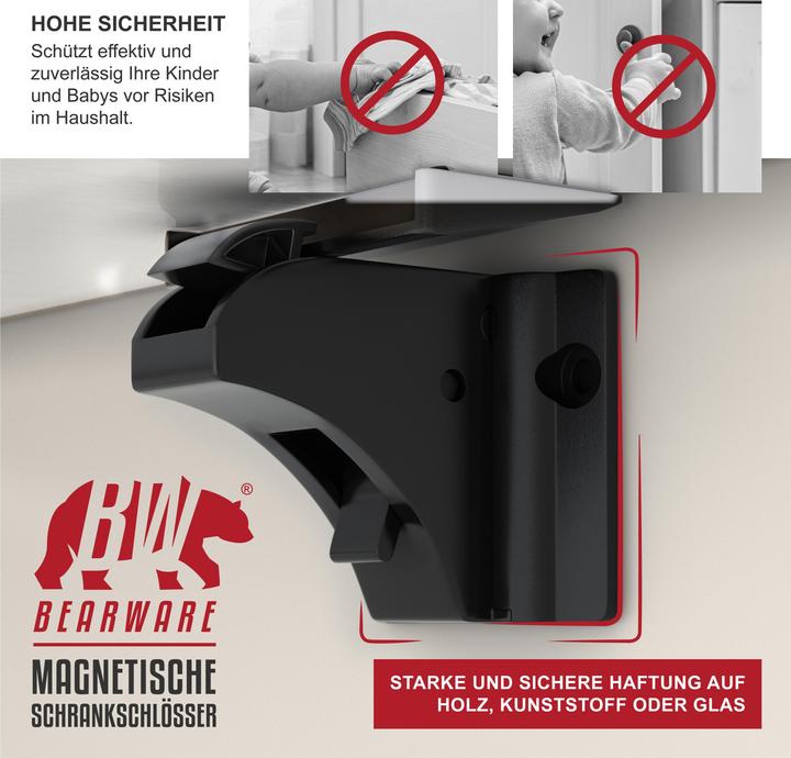 Actual product image Bearware Kindersicherung Magnetisches Schrankschloss 10er, 2 Schlüssel, kindersicher, für Schrank & Schublade