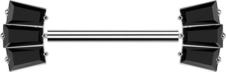 Star Piercing Threadless Barbell silber mit zwei drei Baguette Kristalle schwarz (ohne Messing, Titan G23)