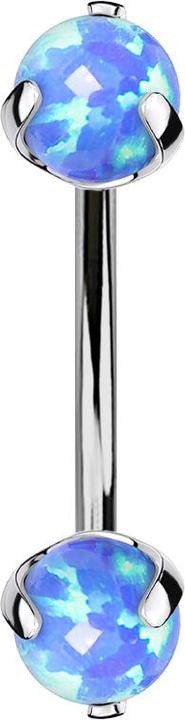 Produktbild Star Piercing Micro Banane silber Innengewinde mit zwei Kugeln Opal blau gefasst (Titan G23, ohne Messing)
