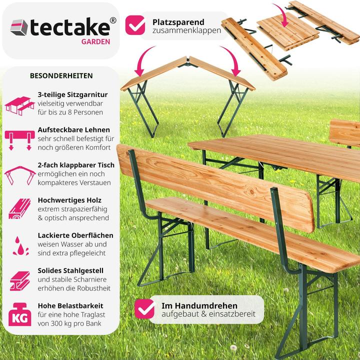 Produktbild tectake Bierzeltgarnitur 3-tlg. mit Lehne (176 cm)