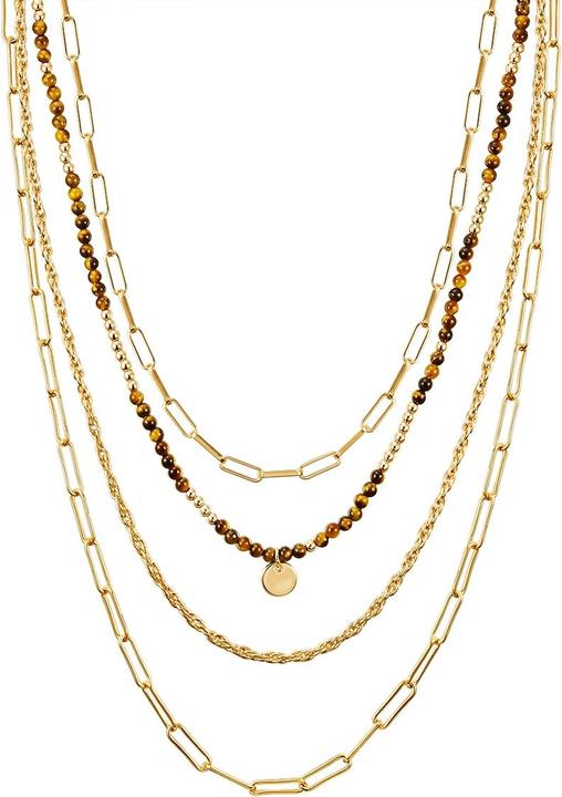 Yokoamii Damen Metall Naturstein gelbgold 43,0/46,0/53,0/60,0 cm Basiskette + 3,0 - 30210 (Metall-Legierung)