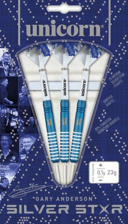 Actual product image Unicorn Silver Star Blue Gary Anderson Steel Darts 1 set (23 g)
