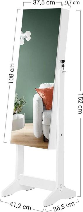 Image du produit Songmics Porte-bijoux avec miroir 152 cm, Blanc