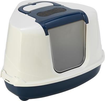 Productafbeelding Moderna Hoek Kattenbak Flip Donkerblauw/Wit (Kattenbak open)
