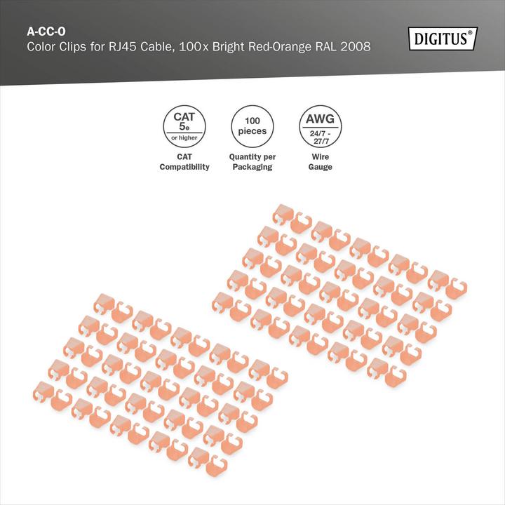 Immagine prodotto Digitus Color clips for Patch cable - Orange (CAT5e, 0.01 m)
