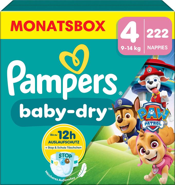 Immagine prodotto Pampers Baby-Dry Paw Patrol Edizione Limitata (Dimensione 4, Pacco mensile, 222 Pezzo/i)