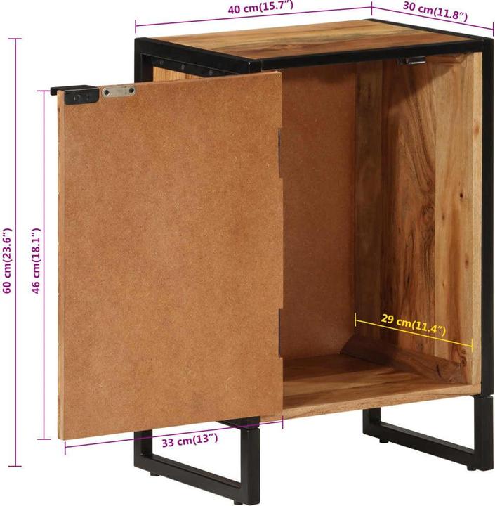 Image du produit VidaXL Armoire de salle de bain en acacia et fer (40 x 30 x 60 cm)