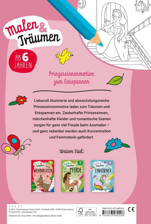 Produktbild Ravensburger Prinzessinnen - malen und träumen - 24 Ausmalbilder für Kinder ab 6 Jahren -
