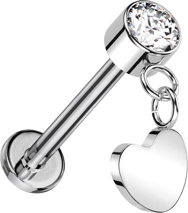 Produktbild Star Piercing Micro Threadless Labret silber Zylinder silber Kristall silber Anhänger Herz silber (Titan G23, ohne Messing)