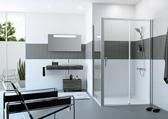 Hüppe Classics 2 EasyEntry 4-Eck Gleittür 1-teilig mit festem Segment, Breite:135cm, Höhe:200cm (214 cm, 86 cm, 11 cm)