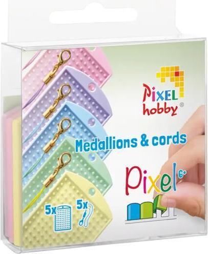 Pixelhobby Pixel Set mit 5 Medaillon und Farbkordeln pastellfarben transparent