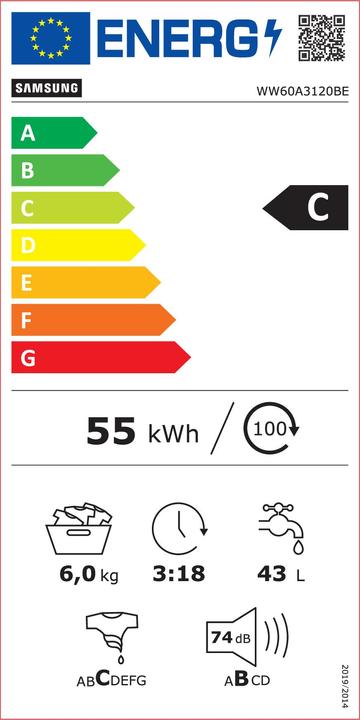 Label énergétique Samsung Machine à laver WW60A3120BE/LE (6 kg, Gauche)