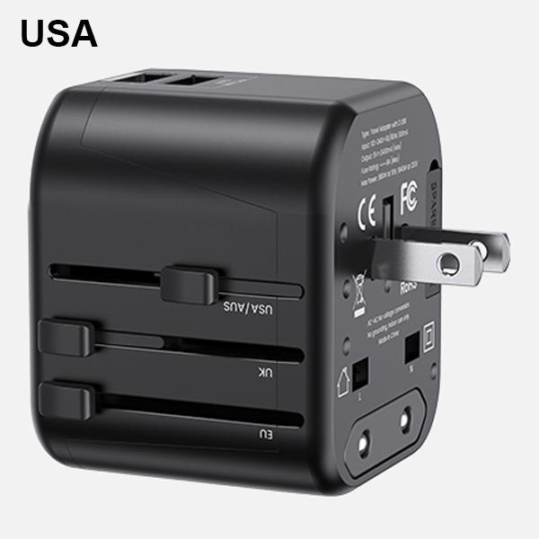 Produktbild Usams Ład. siec. 2xUSB T55 12W adapter 4w1 US/AU/EU/UK czarny/black CC173TC01 (US-CC173) Univesal Tr