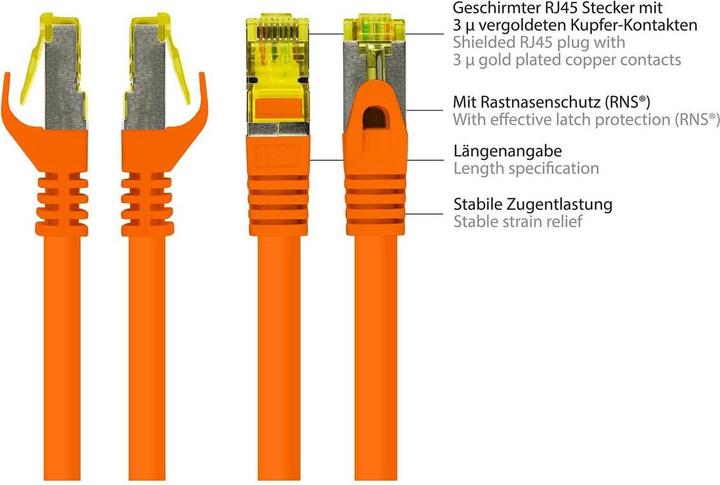 Image du produit Good Connections Câble patch RJ45 avec câble brut Cat.7 et protection de nez de verrouillage (RNS®), S/FTP, PiMF (S/FTP, CAT7, 5 m)