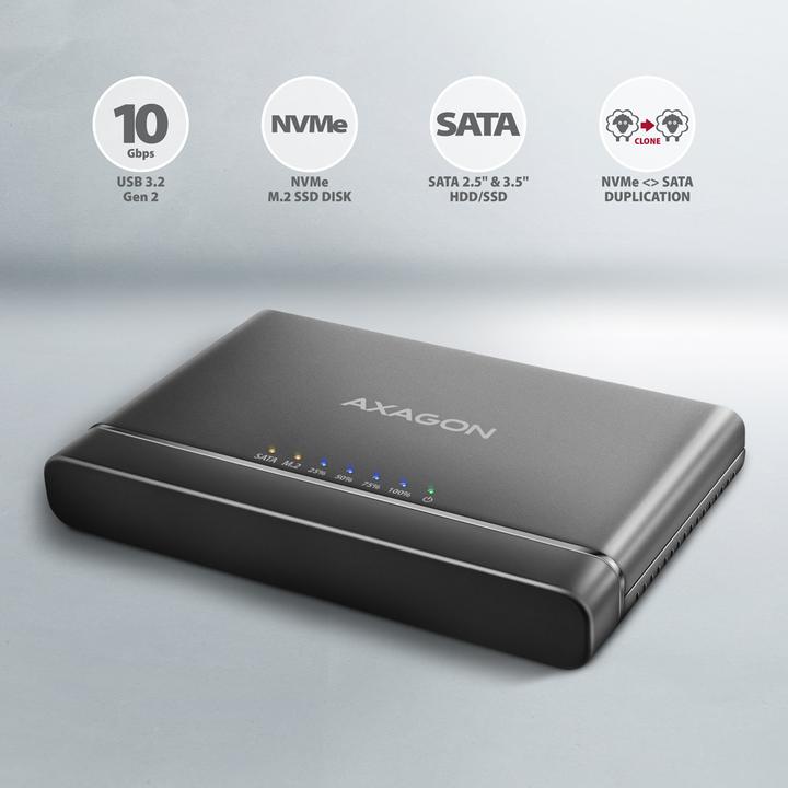 Immagine prodotto Axagon ADSA-CC USB-C - SSD NVMe M.2 e SSD/HDD SATA 2,5"/3,5" CLONE MASTER (M.2 2242, M.2 2230)