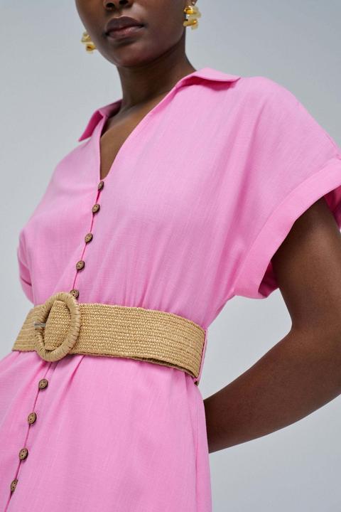 Produktbild Salsa Jeans Midikleid Linen Shirt Dress With Front Buttoned Belt (M)