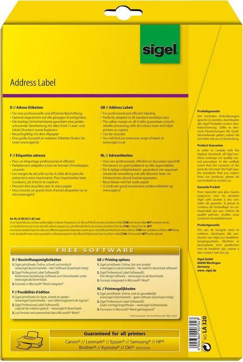Actual product image Sigel Address labels