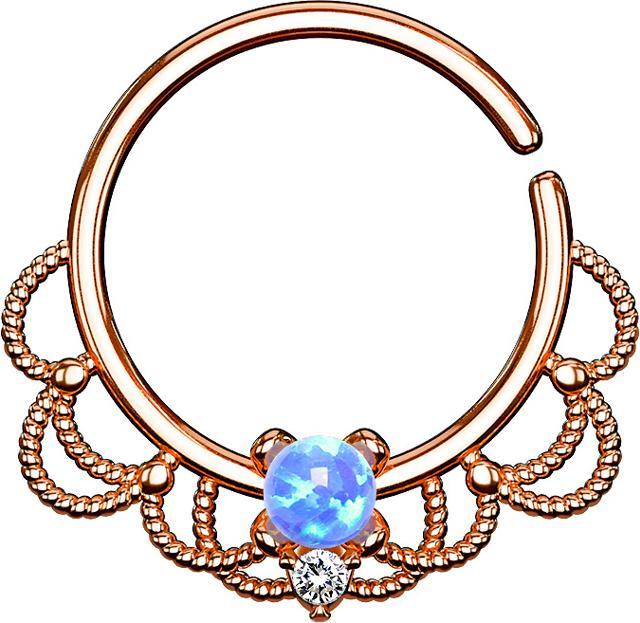 Actual product image Star Piercing Septum ring rose gold filigree with opal blue (Brass)