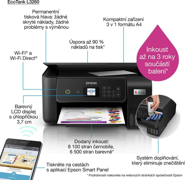 Produktbild Epson L3260 Tintenstrahl DPI WLAN (Tintenpatrone, Farbe)