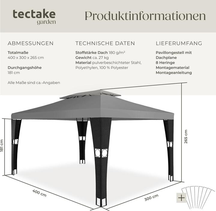 Actual product image tectake Rattan garden gazebo (400 cm, 300 cm)
