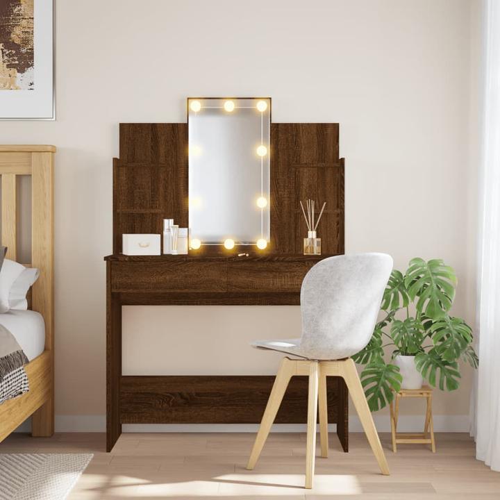 Image du produit VidaXL Coiffeuse avec lampes LED Chêne brun 96x40x142 (96 x 40 x 142 cm)
