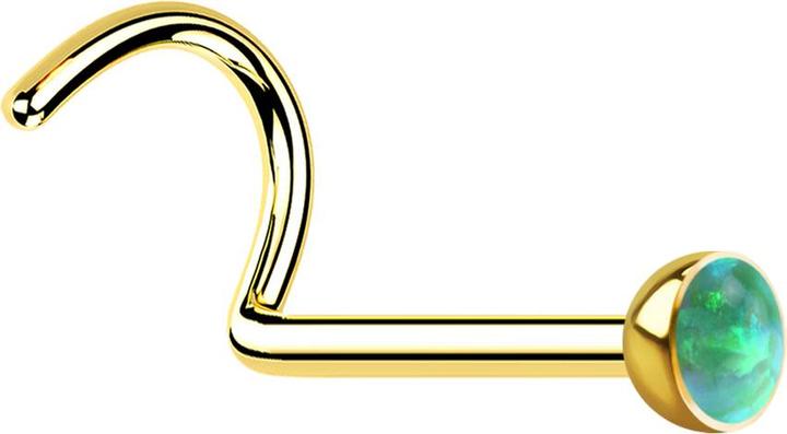 Actual product image Star Piercing Nasenstecker gebogen vergoldet mit Opal grün (without brass, Surgical steel 316L)