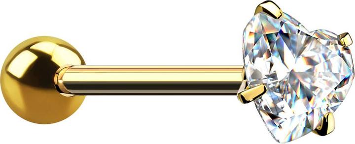 Star Piercing Barbell vergoldet mit Kugel und Kristallherz silber gefasst (Chirurgenstahl 316L, ohne Messing)