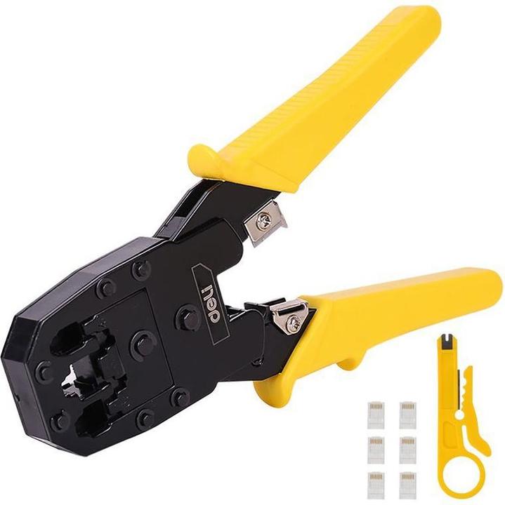 Actual product image Deli Tools Ethernet Crimper 4/6/8P RJ45/RJ14/RJ12/RJ9 EDL2468 (yellow) (200 mm)