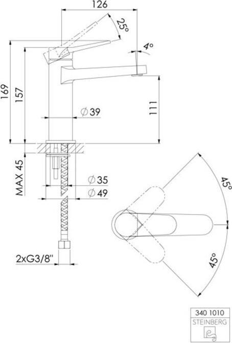 Actual product image Steinberg Series 340 basin mixer, projection 126mm, without drain set