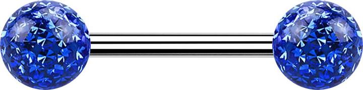 Image du produit Star Piercing Barbell argent avec deux boules de cristal bleu foncé époxy de protection (Acier chirurgical 316L)