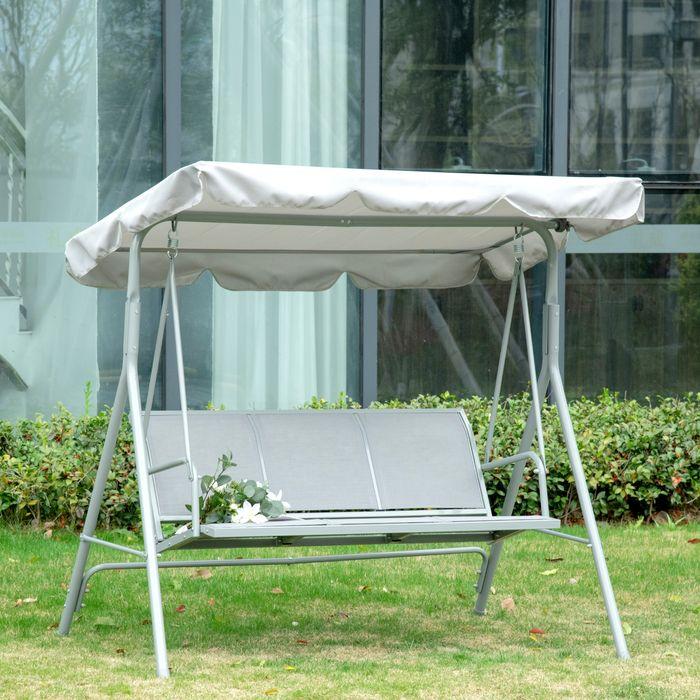 Image du produit Swisshandel24 Hollywood swing Balançoire de jardin 3 places Banc de balançoire avec toit Métal Gris+Argent 170 x