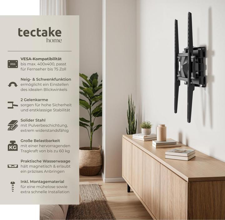 Produktbild tectake TVWandhalterung (Wand, 55", 60 kg)