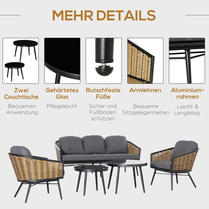 Produktbild Swisshandel24 Polyrattan Gartenmöbel Set 5-teiliges Rattensofa-Set Sitzgruppe Sitzgarnitur für Pause Lounge Teetis