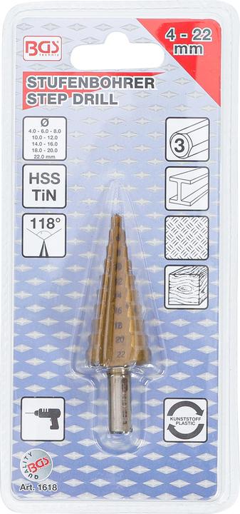 Actual product image BGS Step drill (22 mm, 4 mm, 6 mm, 8 mm, 10 mm, 12 mm, 14 mm, 16 mm, 18 mm, 20 mm)