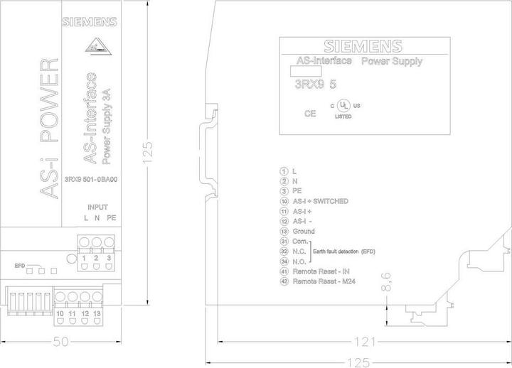 Actual product image Siemens Power supply ASI 3RX950 series 120/230Vac 3A