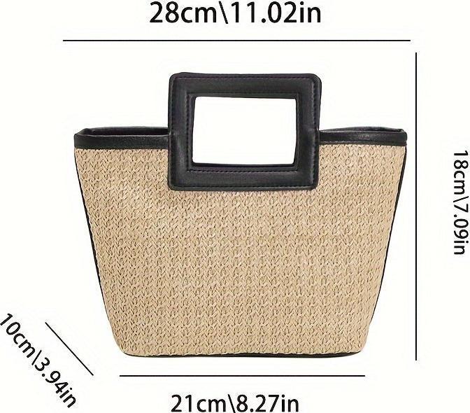 Only-Bags.Store Stroh gewebt Handtasche, Boho Style Tote Bag, Sommer Tasche für Frauen, Stroh Kontrast Handtasche