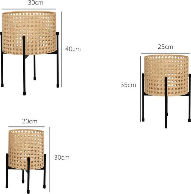Actual product image Swisshandel24 Set of 3 plant stands Flower stand with rattan look Plant stool Flower stool for indoor and outdoor