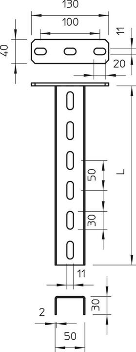 Image du produit OBO Bettermann obo-bettermann - profilé remorque avec tête 50 x 30 x 900 mm ST FT