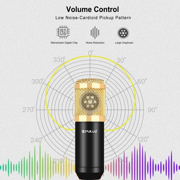 Image du produit Puluz Kit Microphone Studio Broadcast avec bras ciseaux, support métal et carte son USB (Or)