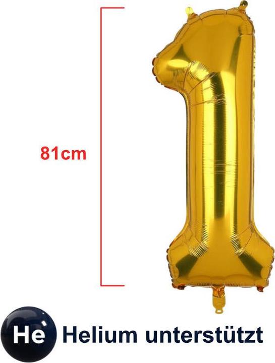 Produktbild Hermex Zahlenballon Zahl 1 Golden Folienballon Geburtstagsparty Ballon 81cm