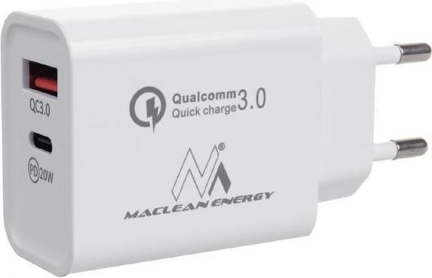 Produktbild Maclean Ladestecker 20W, PD, Netzteil, Qualcomm Quick Charge, QC 3.0, 5V3A/9V2.22A/12V1.67A, Weiss, M (20 W)